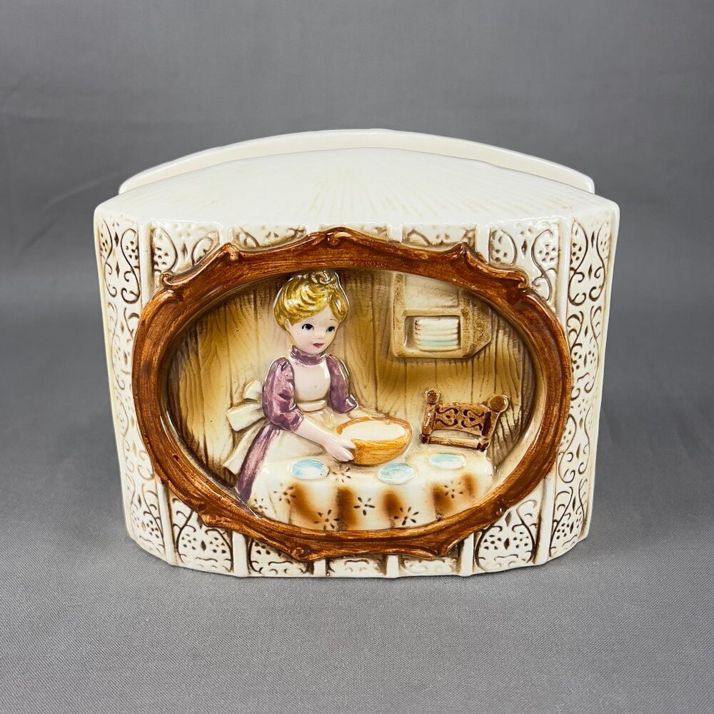 Vtg Sears Roebuck Ceramic Pioneer Woman Napkin Holder Marks Rosenfeld Japan 70s